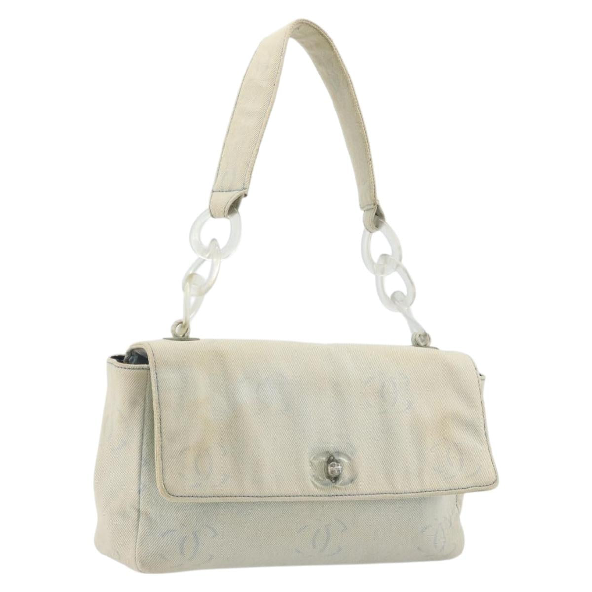 CHANEL Shoulder Bag Denim Light Blue Silver CC Auth 198695A