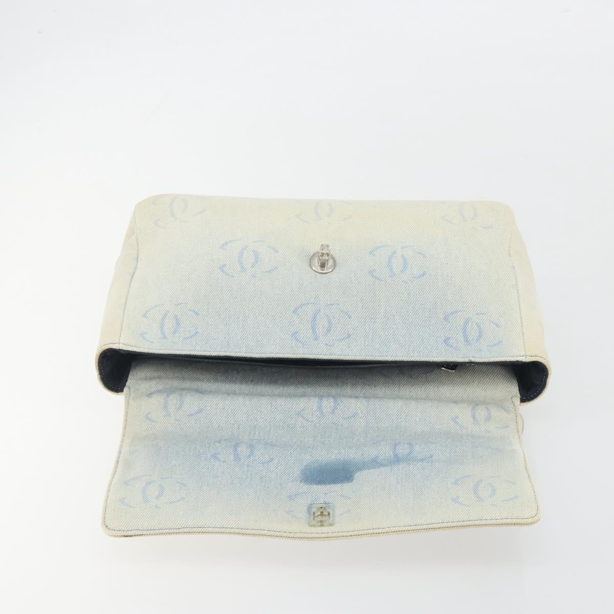 CHANEL Shoulder Bag Denim Light Blue Silver CC Auth 198695A