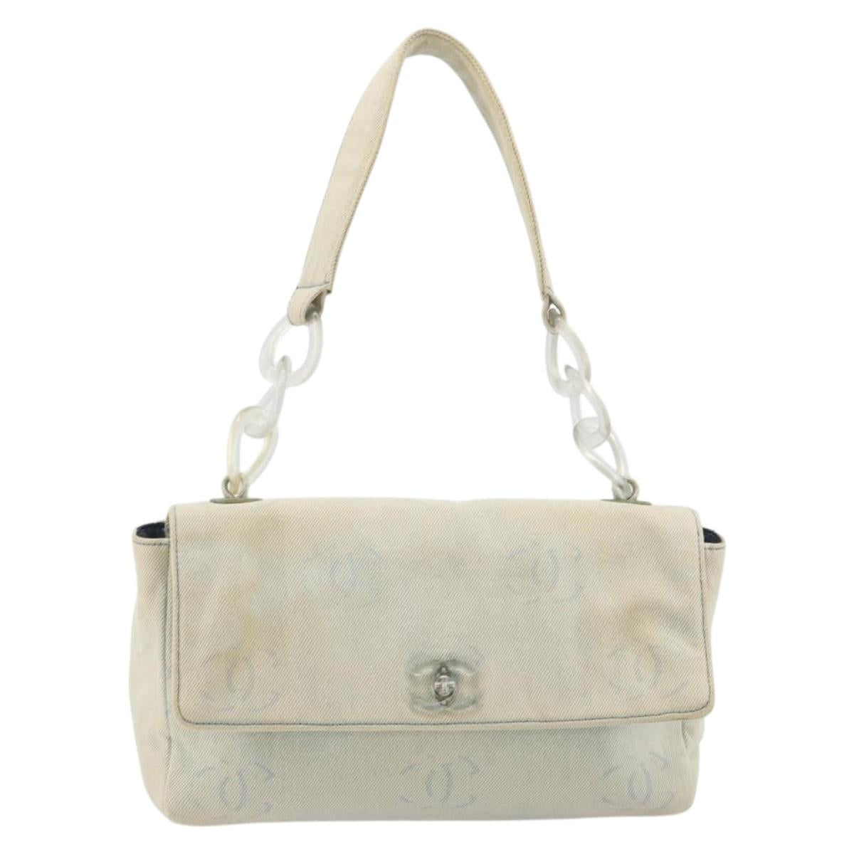 CHANEL Shoulder Bag Denim Light Blue Silver CC Auth 198695A