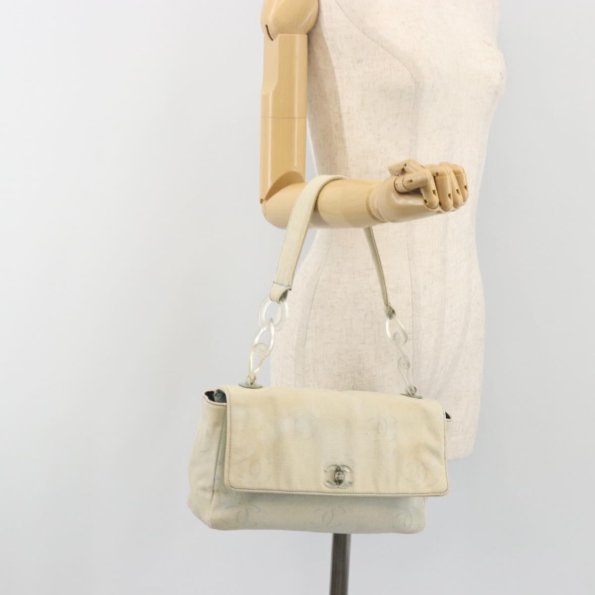 CHANEL Shoulder Bag Denim Light Blue Silver CC Auth 198695A