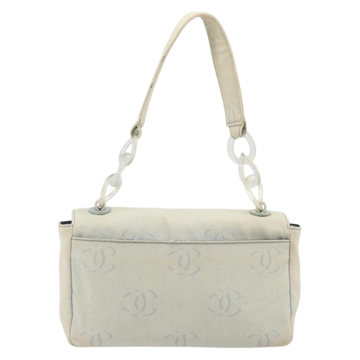 CHANEL Shoulder Bag Denim Light Blue Silver CC Auth 198695A
