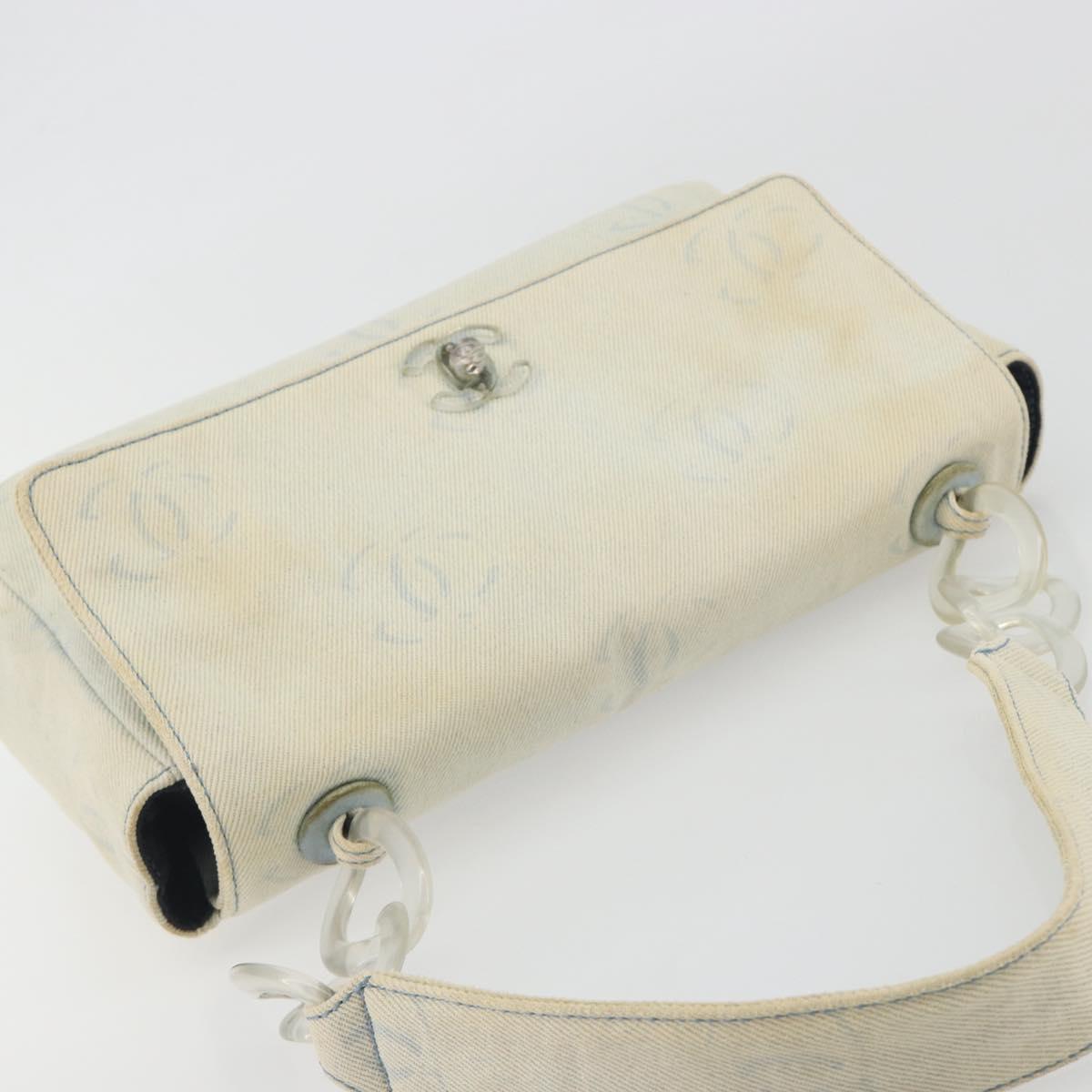 CHANEL Shoulder Bag Denim Light Blue Silver CC Auth 198695A