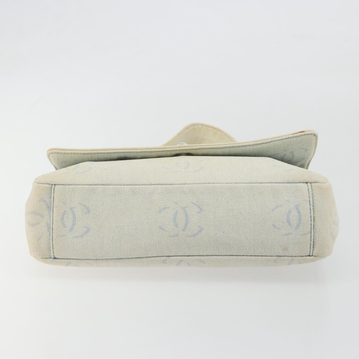 CHANEL Shoulder Bag Denim Light Blue Silver CC Auth 198695A