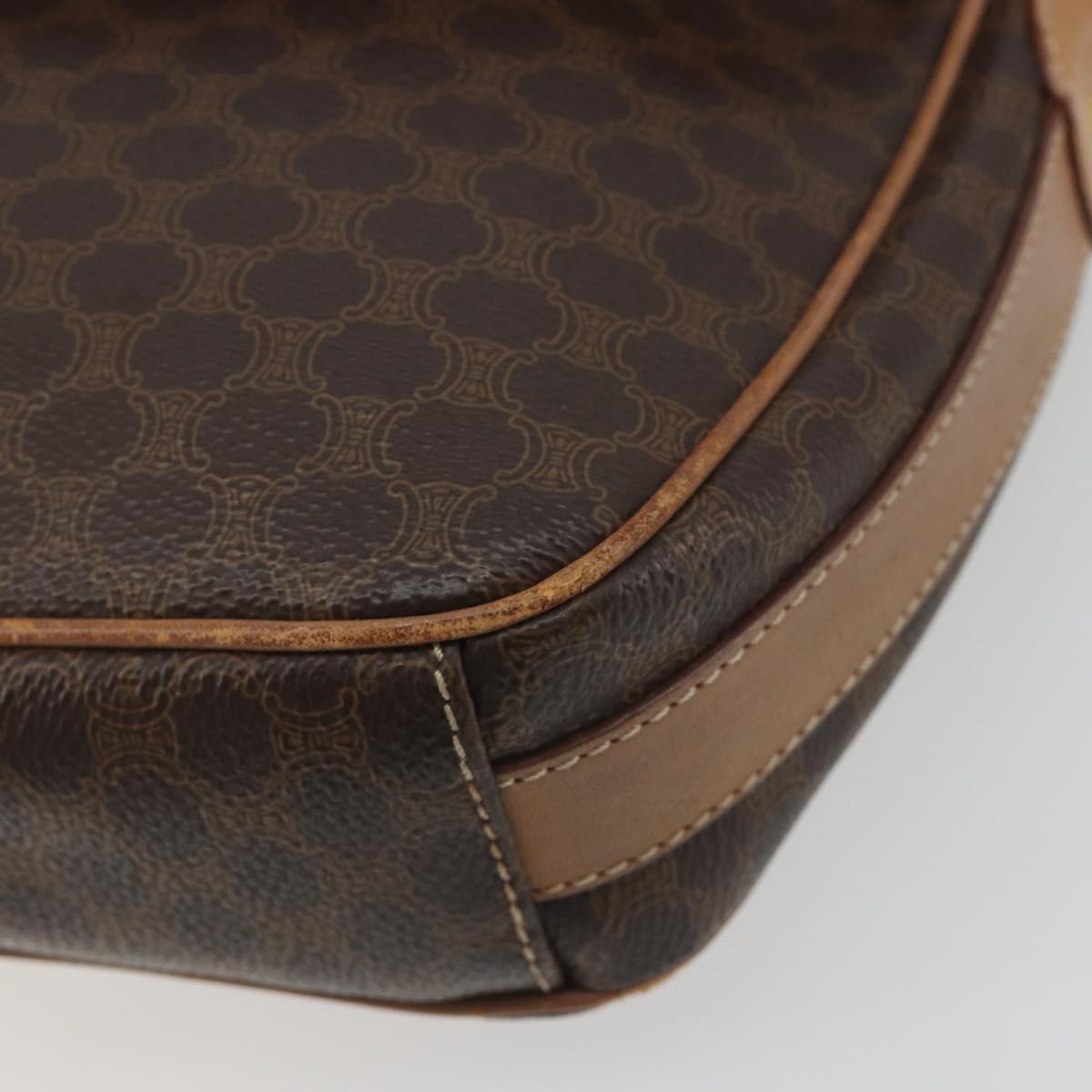 CELINE Macadam Canvas Shoulder Bag PVC Leather Brown Gold Auth 198697