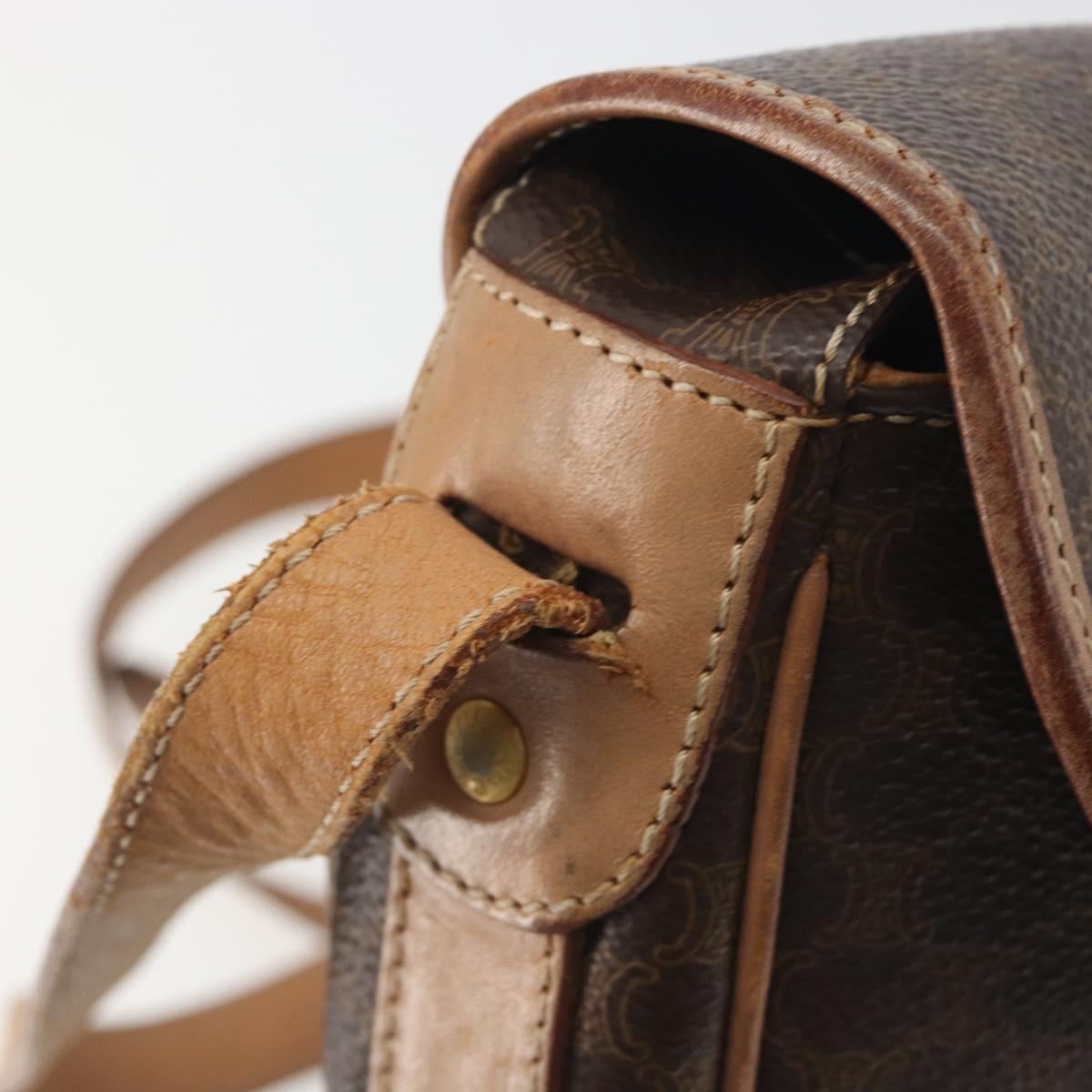 CELINE Macadam Canvas Shoulder Bag PVC Leather Brown Gold Auth 198697