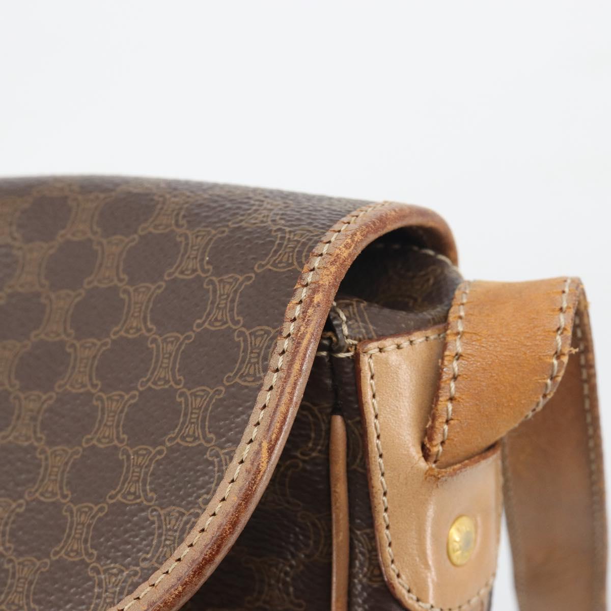 CELINE Macadam Canvas Shoulder Bag PVC Leather Brown Gold Auth 198697