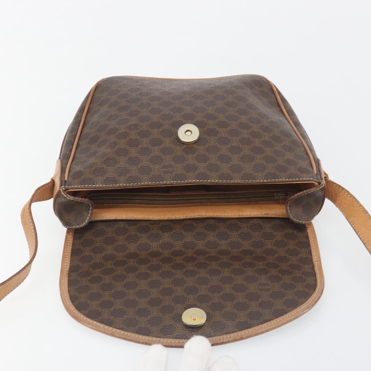 CELINE Macadam Canvas Shoulder Bag PVC Leather Brown Gold Auth 198697