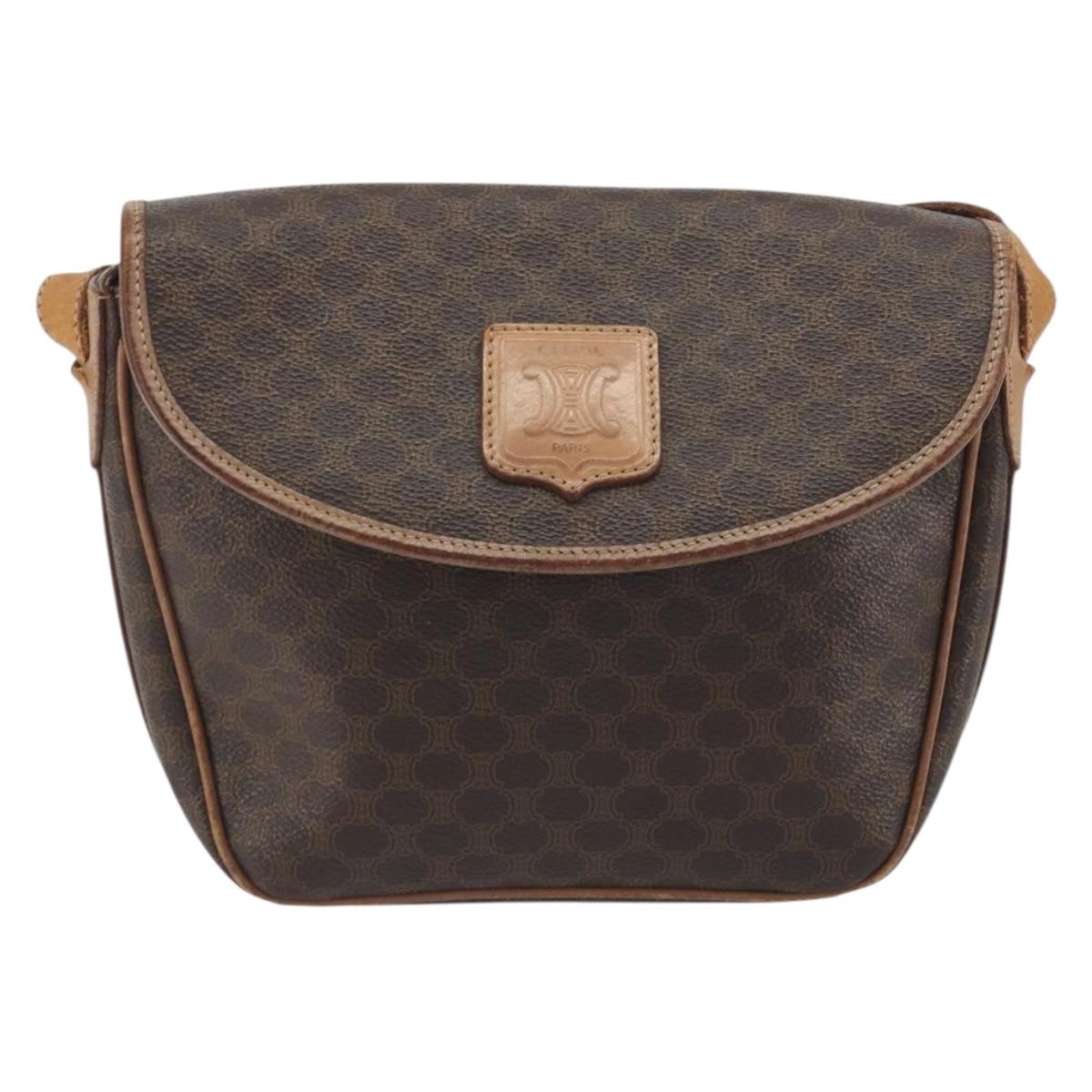CELINE Macadam Canvas Shoulder Bag PVC Leather Brown Gold Auth 198697