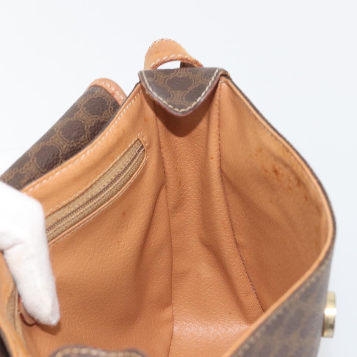 CELINE Macadam Canvas Shoulder Bag PVC Leather Brown Gold Auth 198697