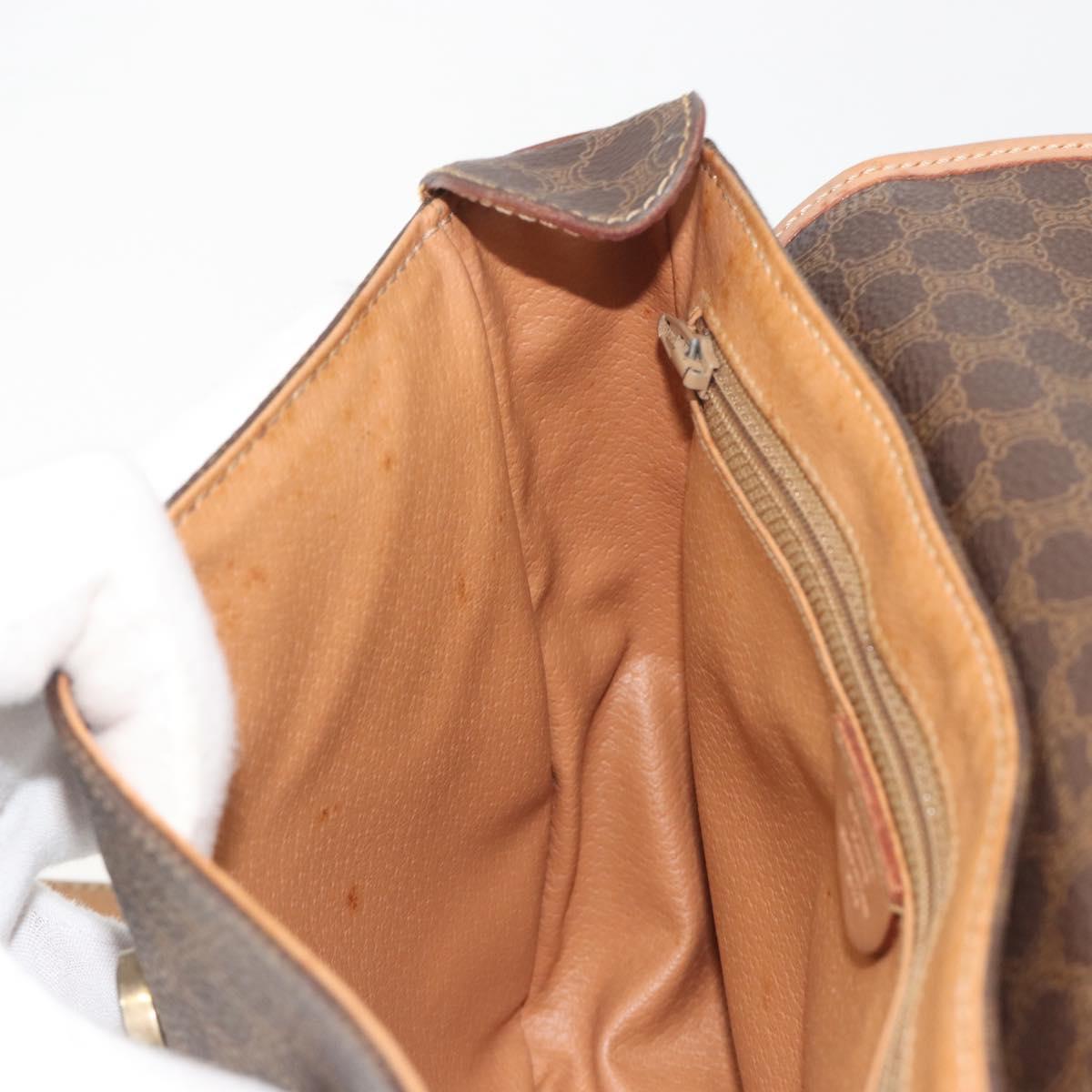 CELINE Macadam Canvas Shoulder Bag PVC Leather Brown Gold Auth 198697