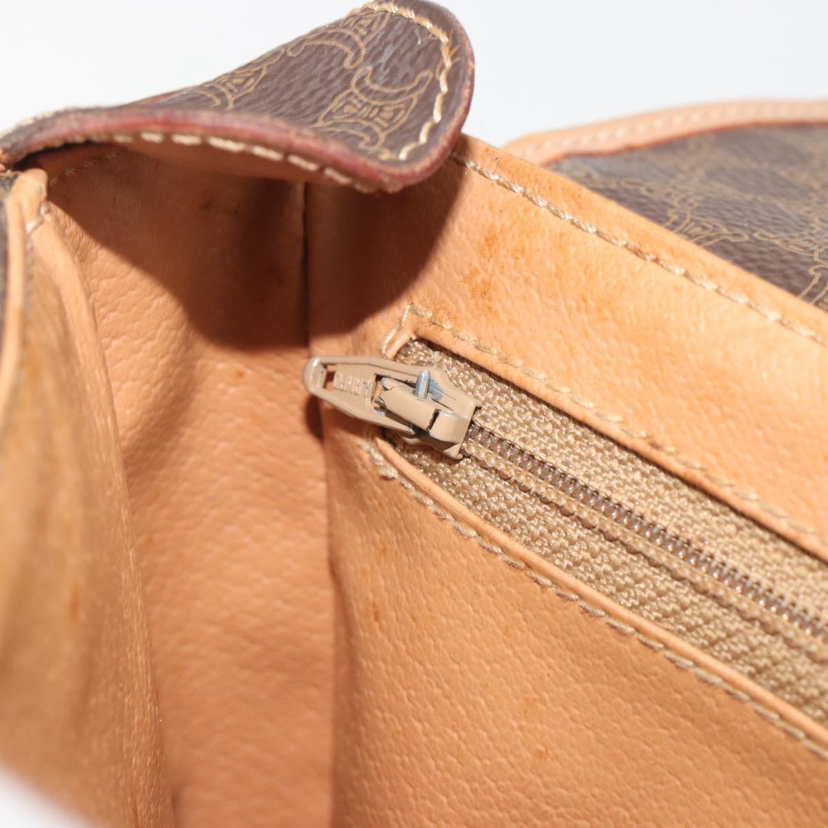 CELINE Macadam Canvas Shoulder Bag PVC Leather Brown Gold Auth 198697