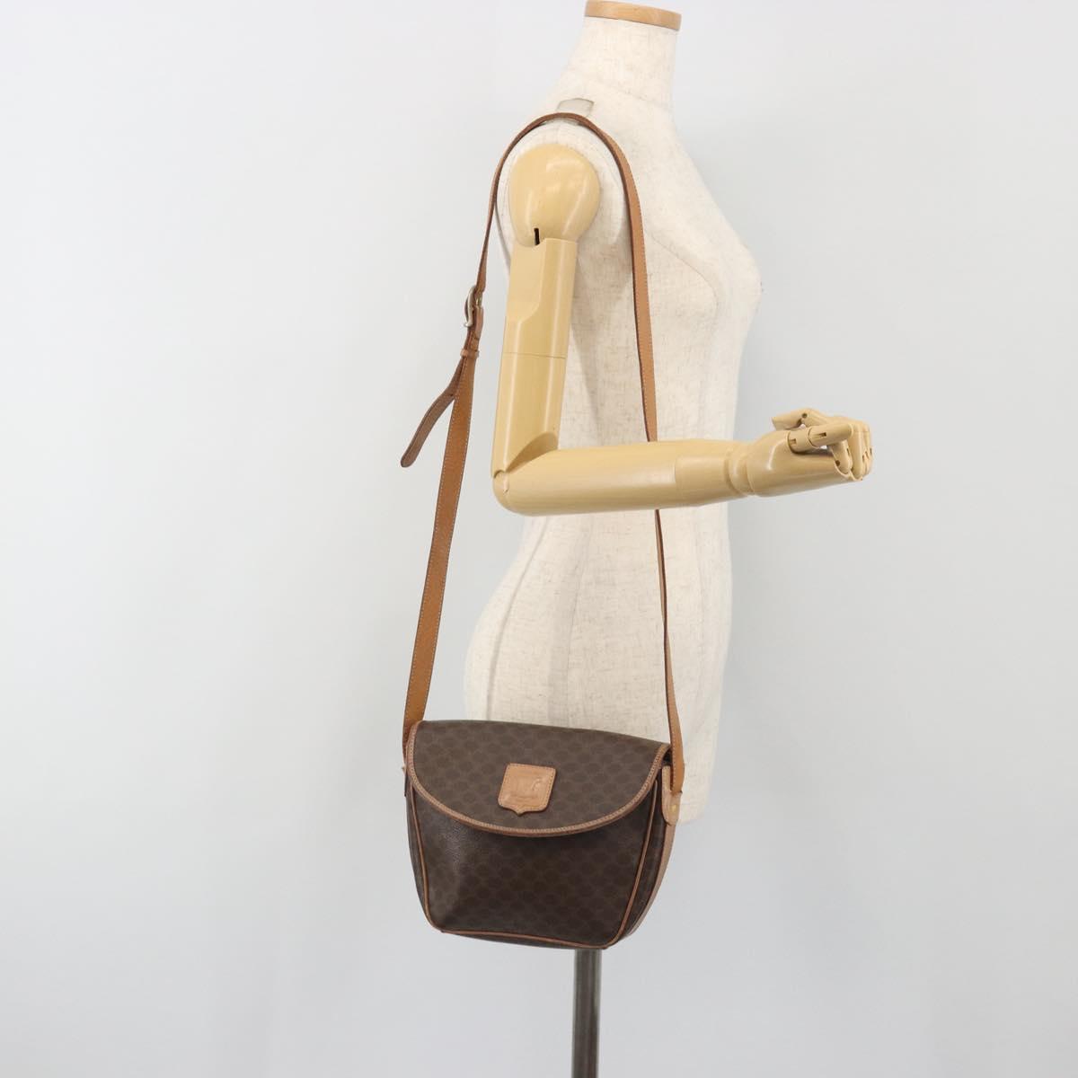 CELINE Macadam Canvas Shoulder Bag PVC Leather Brown Gold Auth 198697