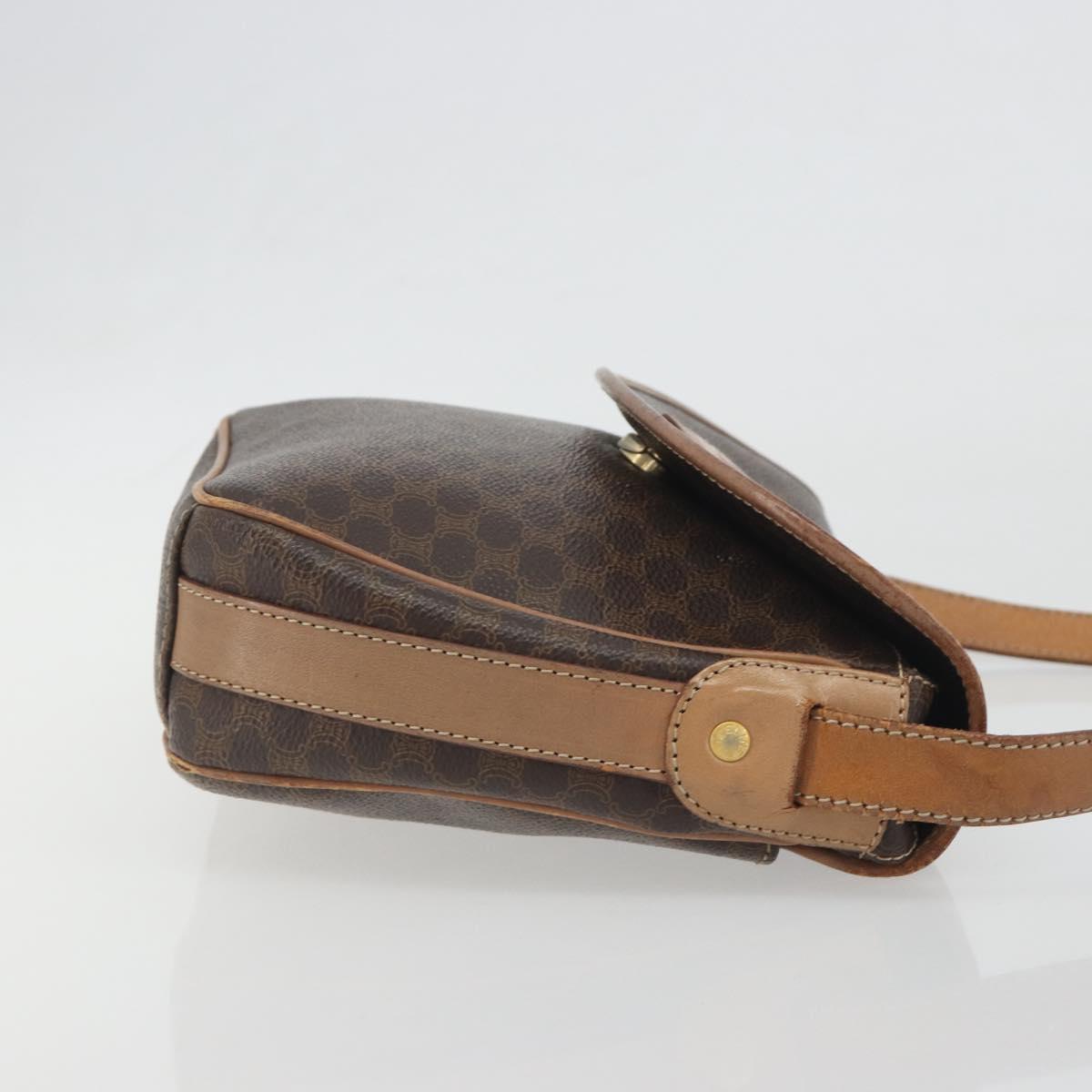 CELINE Macadam Canvas Shoulder Bag PVC Leather Brown Gold Auth 198697