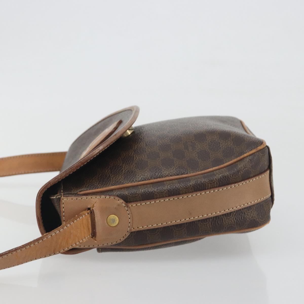 CELINE Macadam Canvas Shoulder Bag PVC Leather Brown Gold Auth 198697