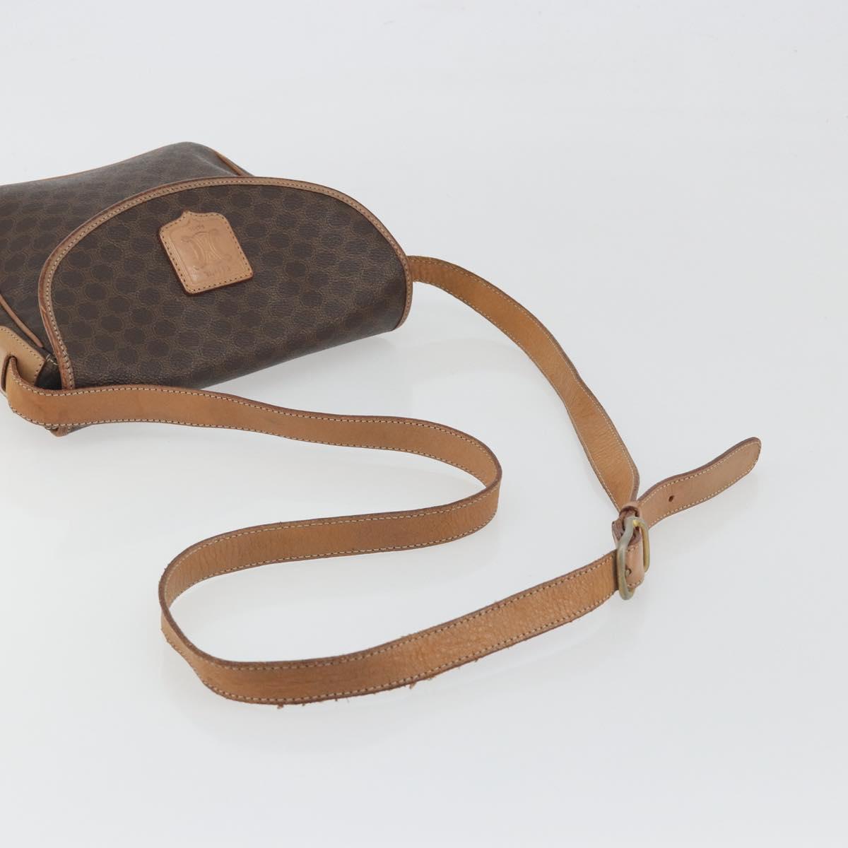 CELINE Macadam Canvas Shoulder Bag PVC Leather Brown Gold Auth 198697