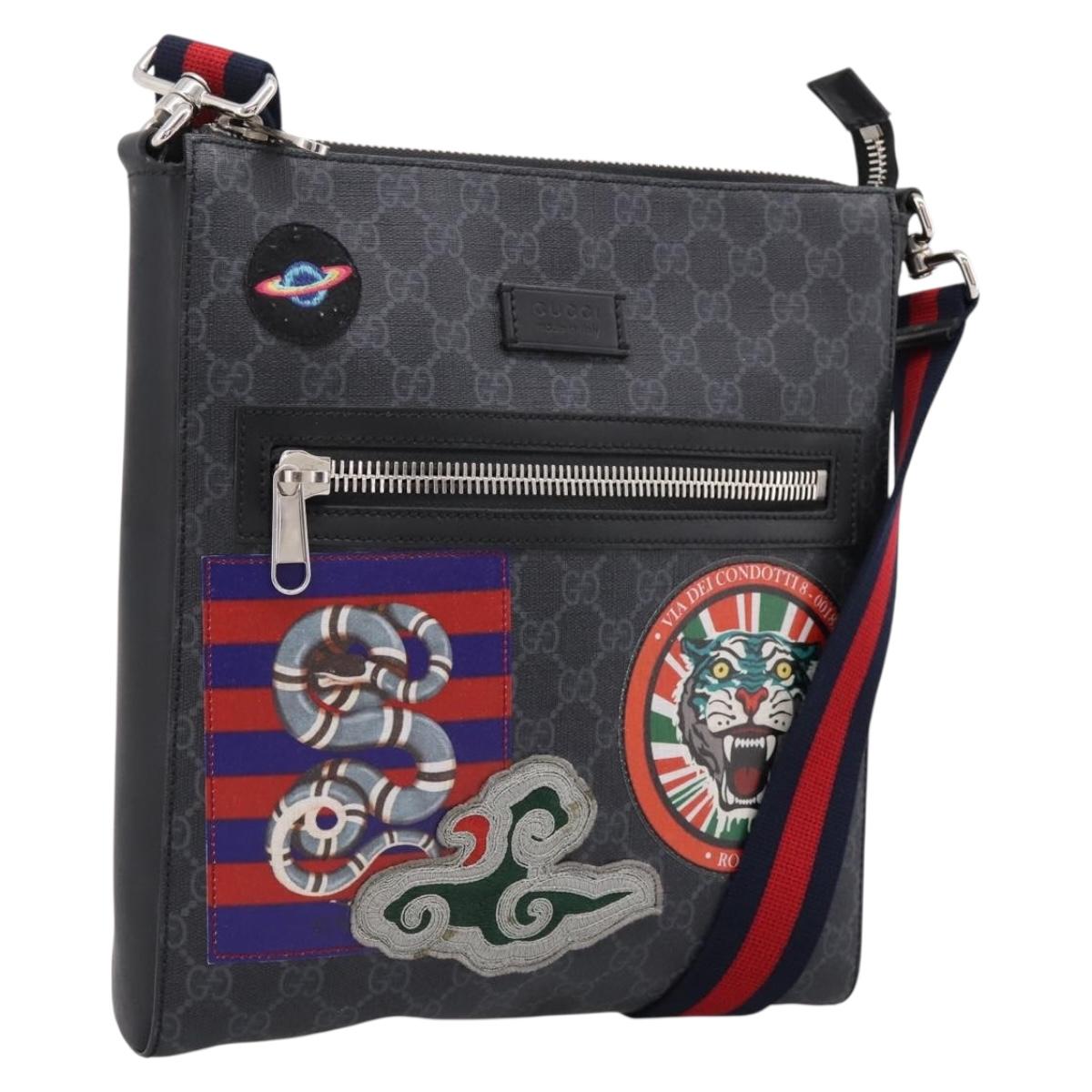 GUCCI GG Supreme Sherry Line Courier Bag PVC Black Silver 474137 Auth 198699M