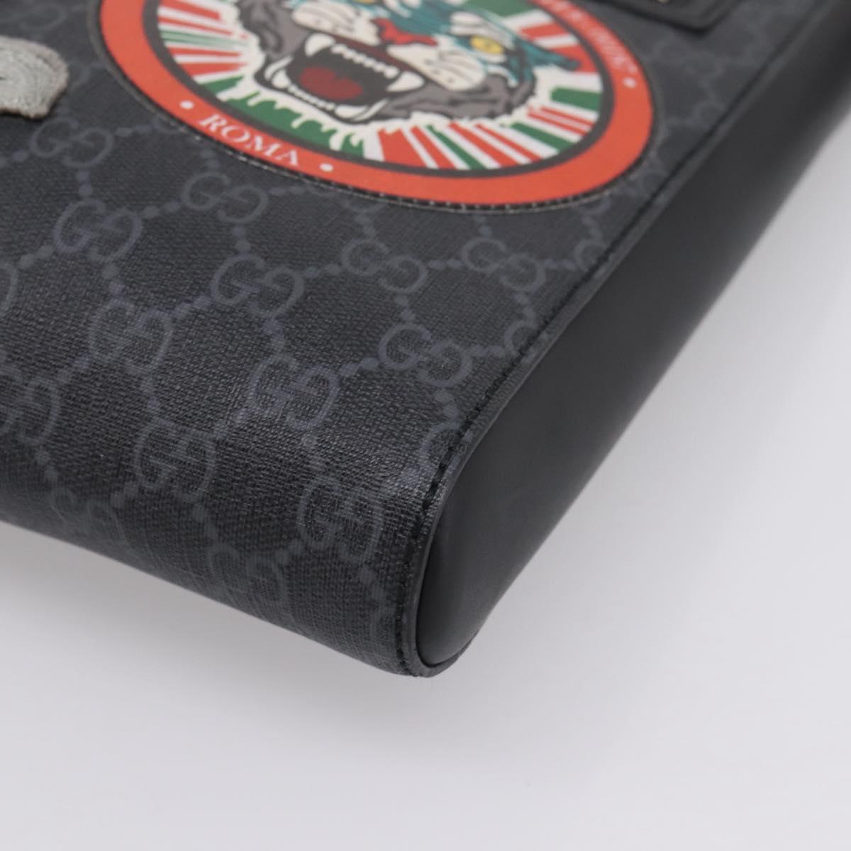GUCCI GG Supreme Sherry Line Courier Bag PVC Black Silver 474137 Auth 198699M