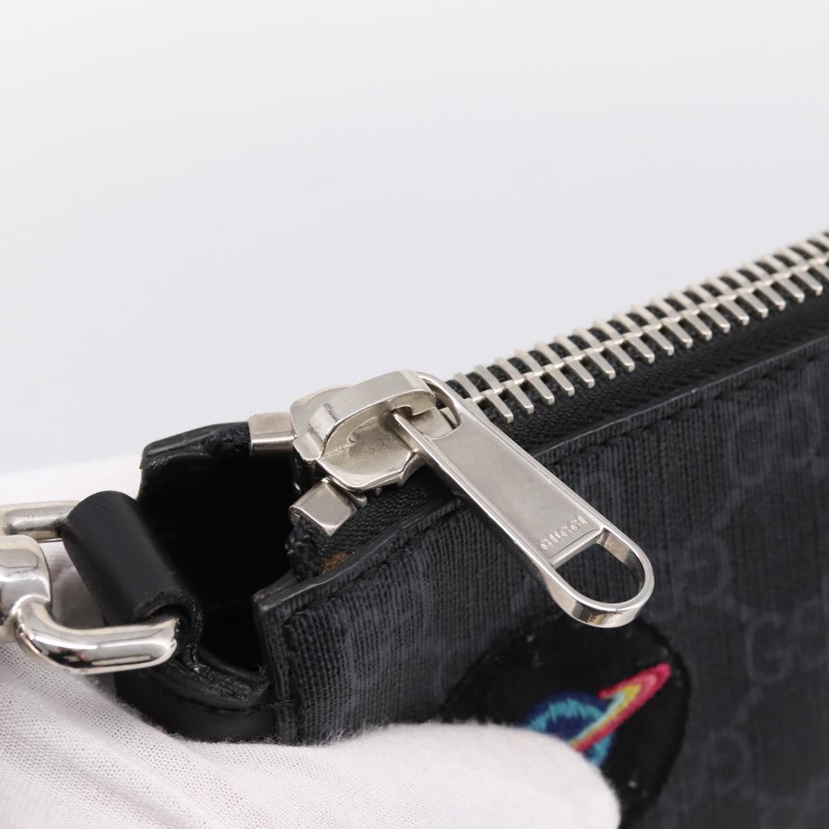 GUCCI GG Supreme Sherry Line Courier Bag PVC Black Silver 474137 Auth 198699M