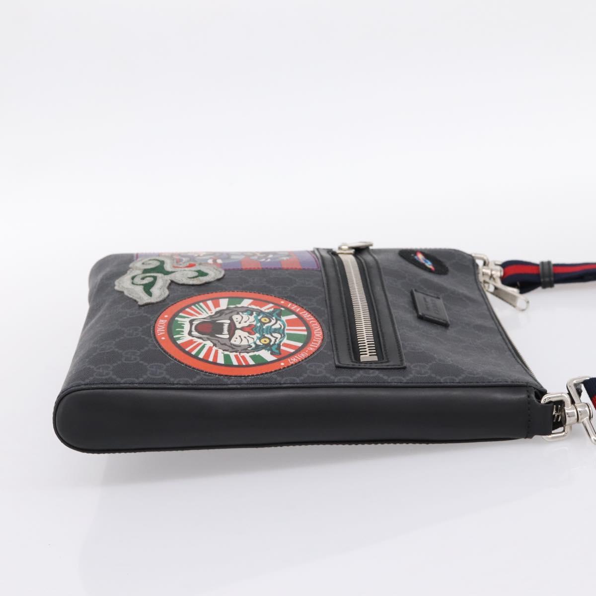 GUCCI GG Supreme Sherry Line Courier Bag PVC Black Silver 474137 Auth 198699M