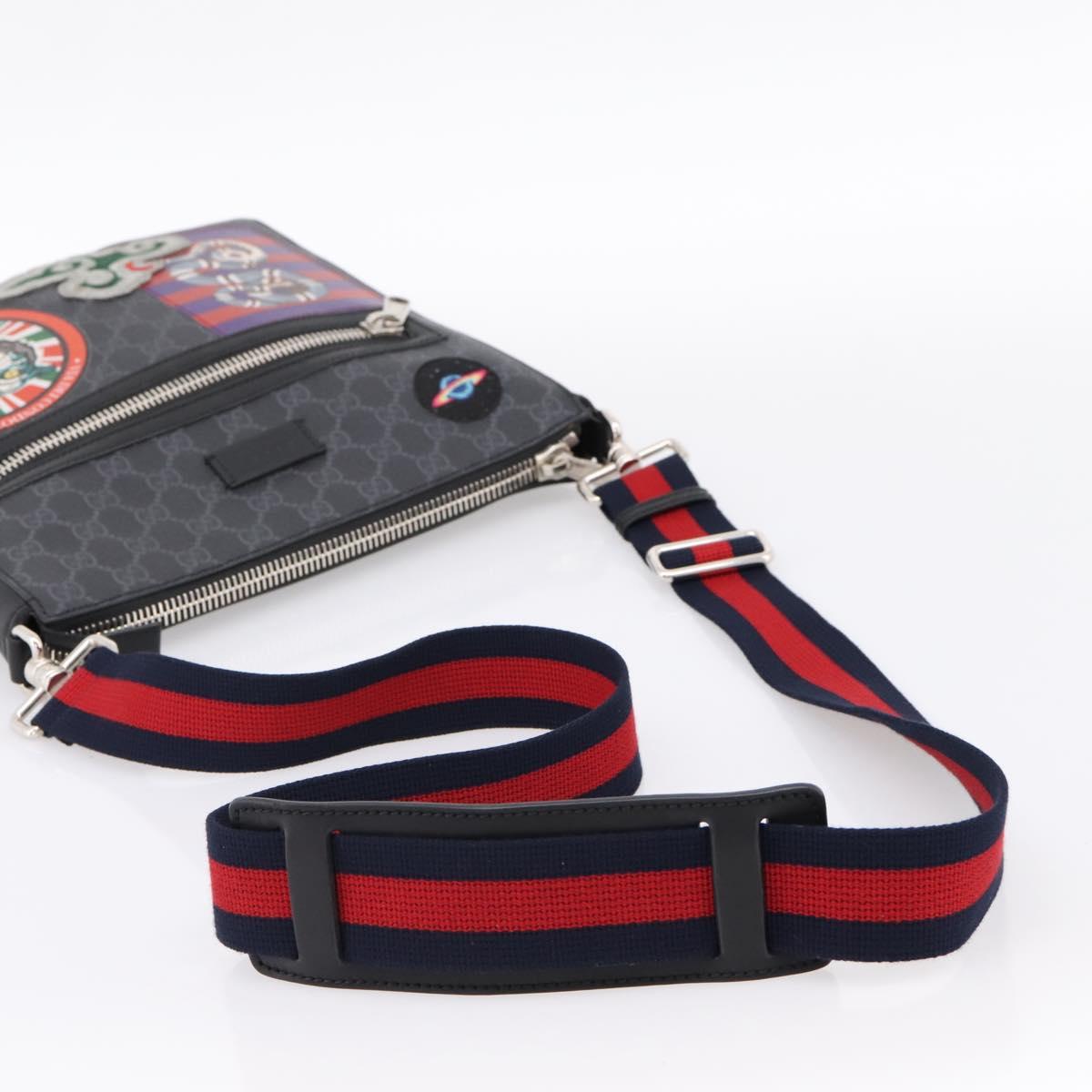 GUCCI GG Supreme Sherry Line Courier Bag PVC Black Silver 474137 Auth 198699M