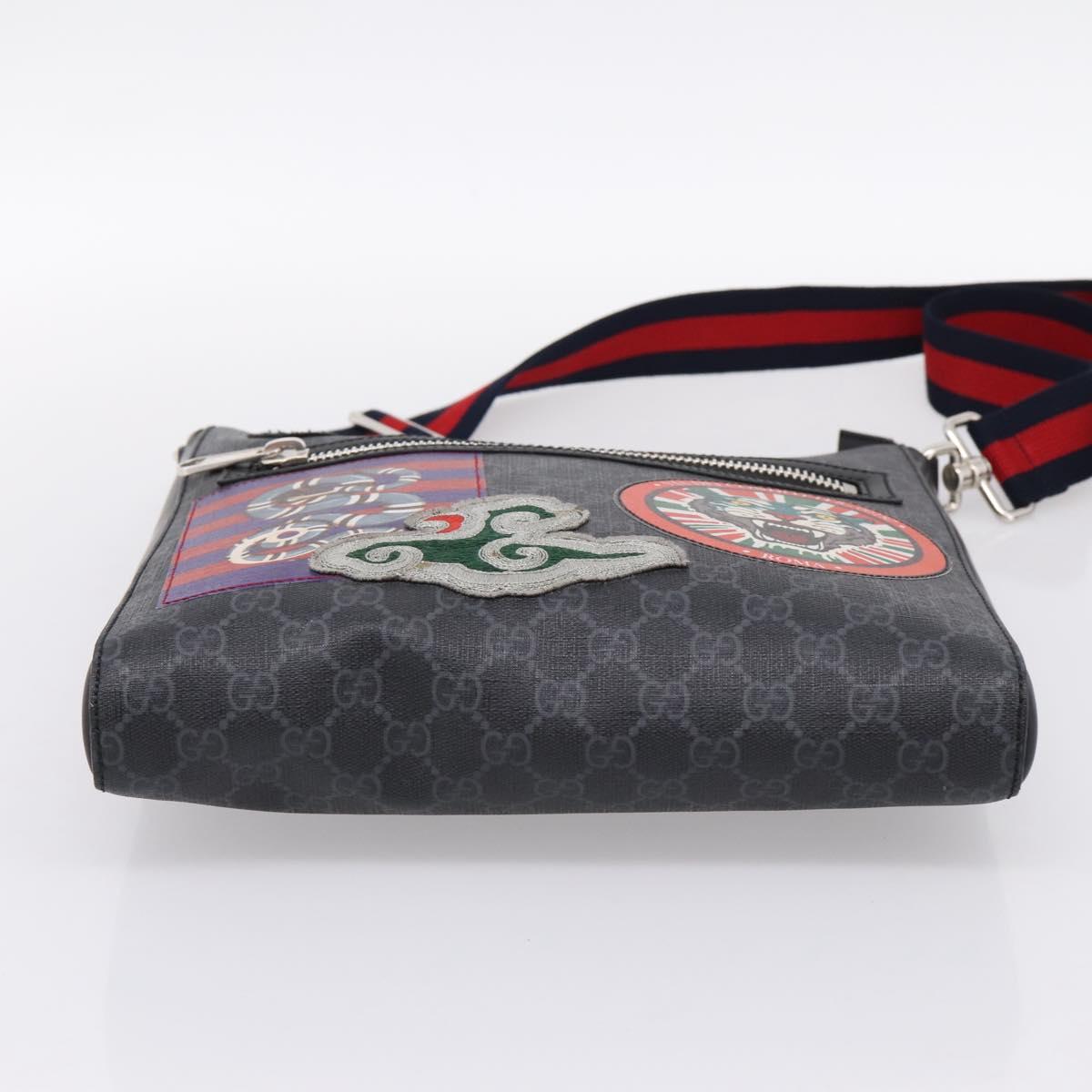 GUCCI GG Supreme Sherry Line Courier Bag PVC Black Silver 474137 Auth 198699M