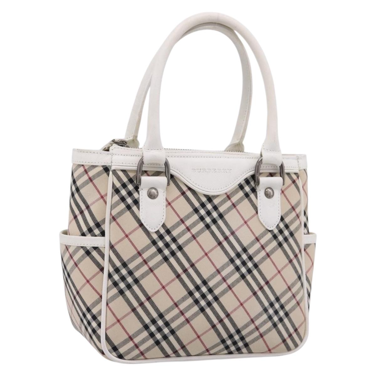BURBERRY Nova Check Hand Bag Canvas Beige Silver Auth 198700A