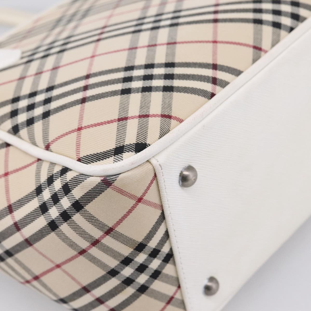 BURBERRY Nova Check Hand Bag Canvas Beige Silver Auth 198700A