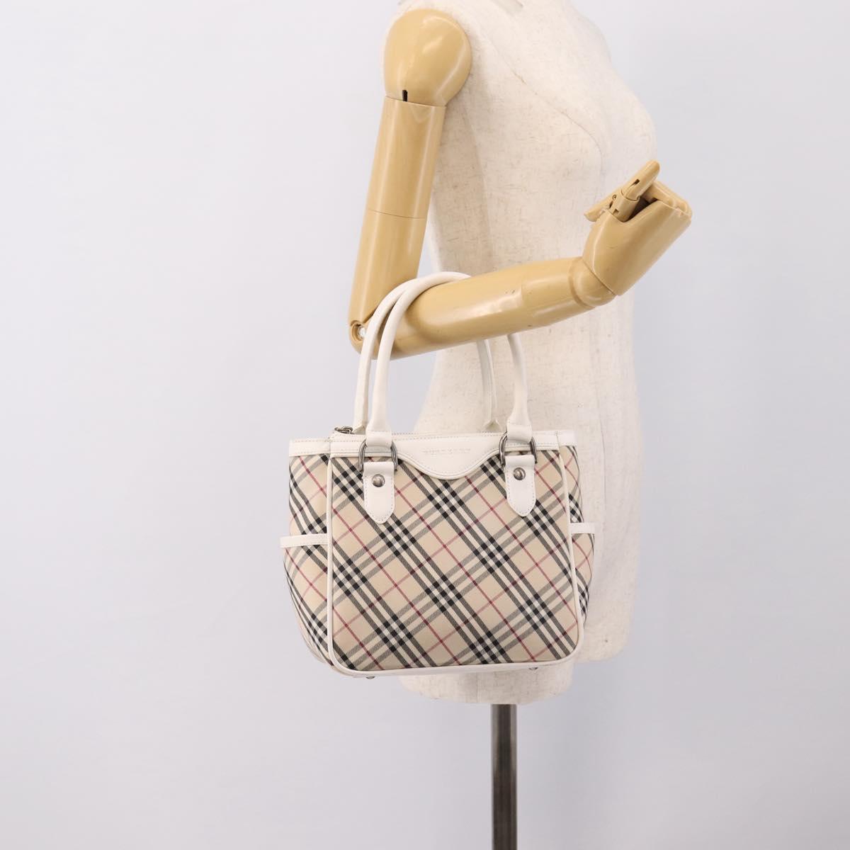 BURBERRY Nova Check Hand Bag Canvas Beige Silver Auth 198700A