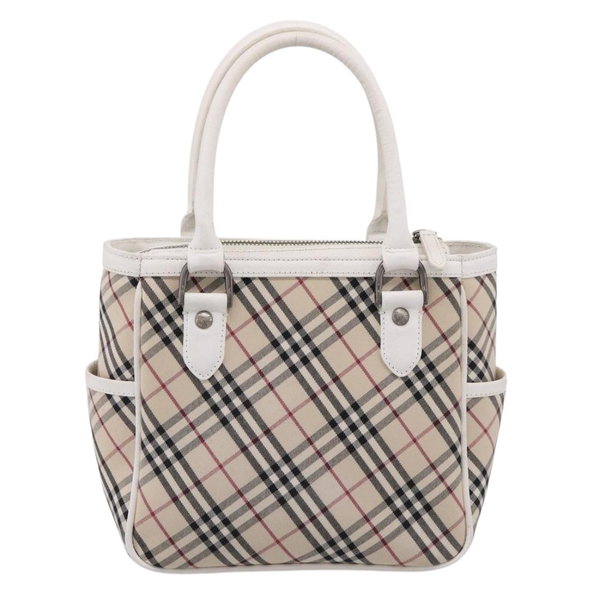 BURBERRY Nova Check Hand Bag Canvas Beige Silver Auth 198700A