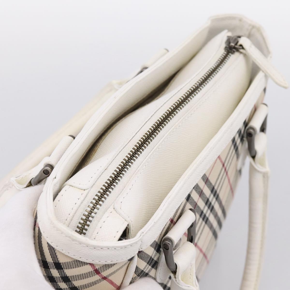 BURBERRY Nova Check Hand Bag Canvas Beige Silver Auth 198700A