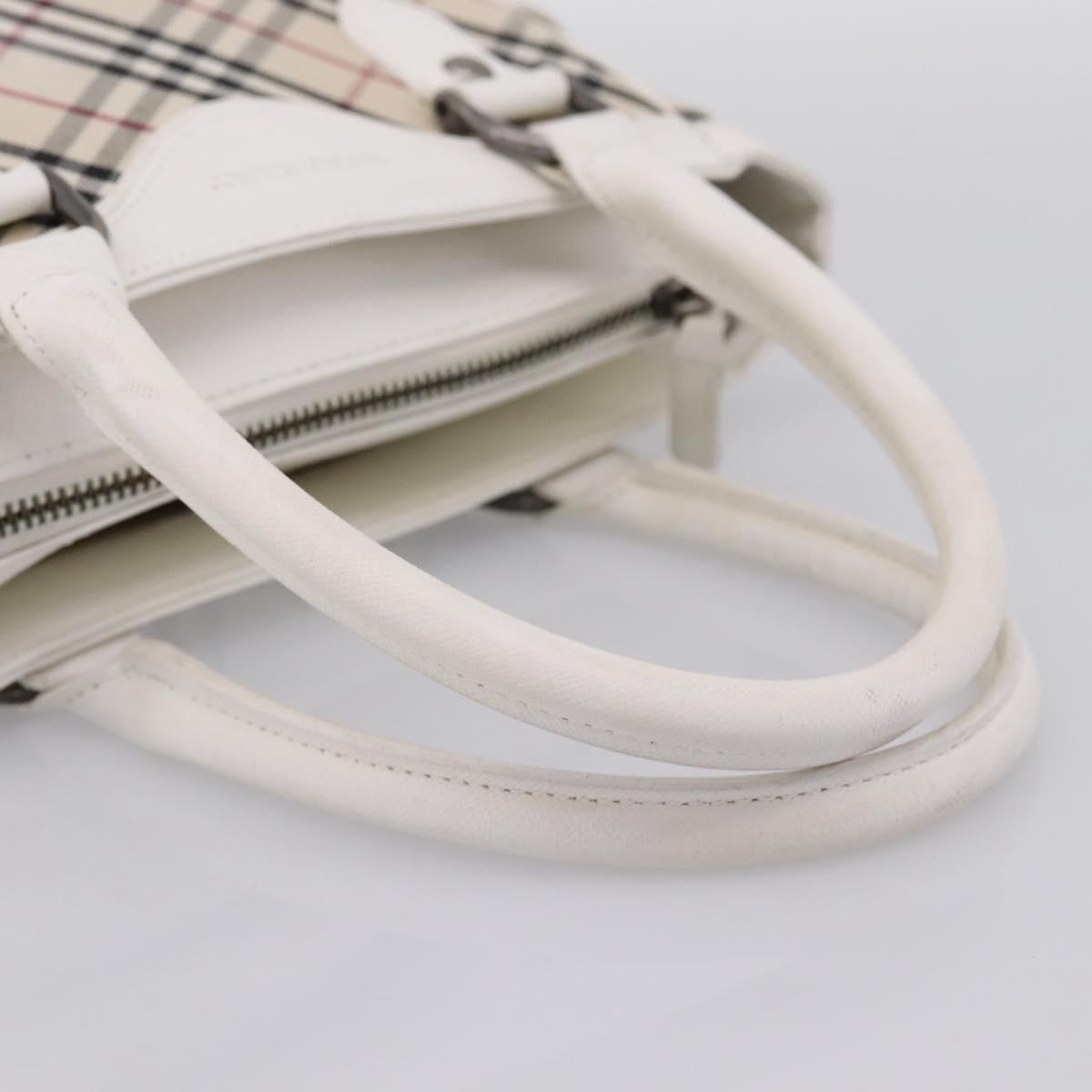 BURBERRY Nova Check Hand Bag Canvas Beige Silver Auth 198700A