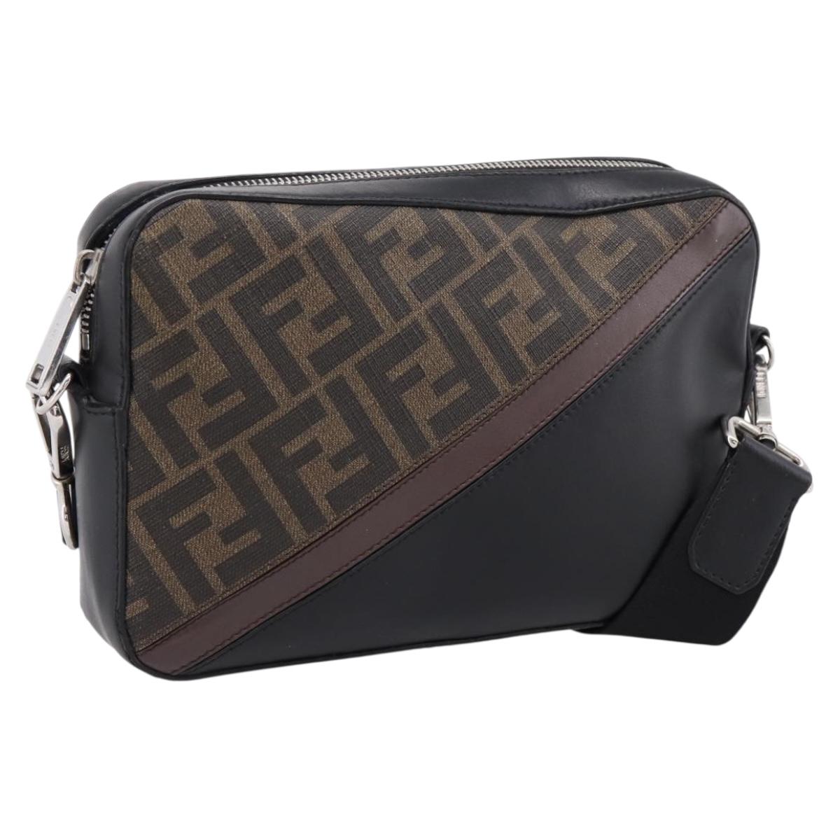 FENDI Zucca Canvas Diagonal Camera Case Bag PVC Brown Black Auth 198702V