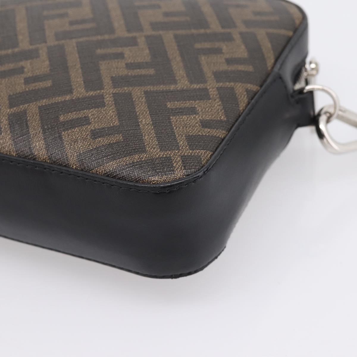 FENDI Zucca Canvas Diagonal Camera Case Bag PVC Brown Black Auth 198702V