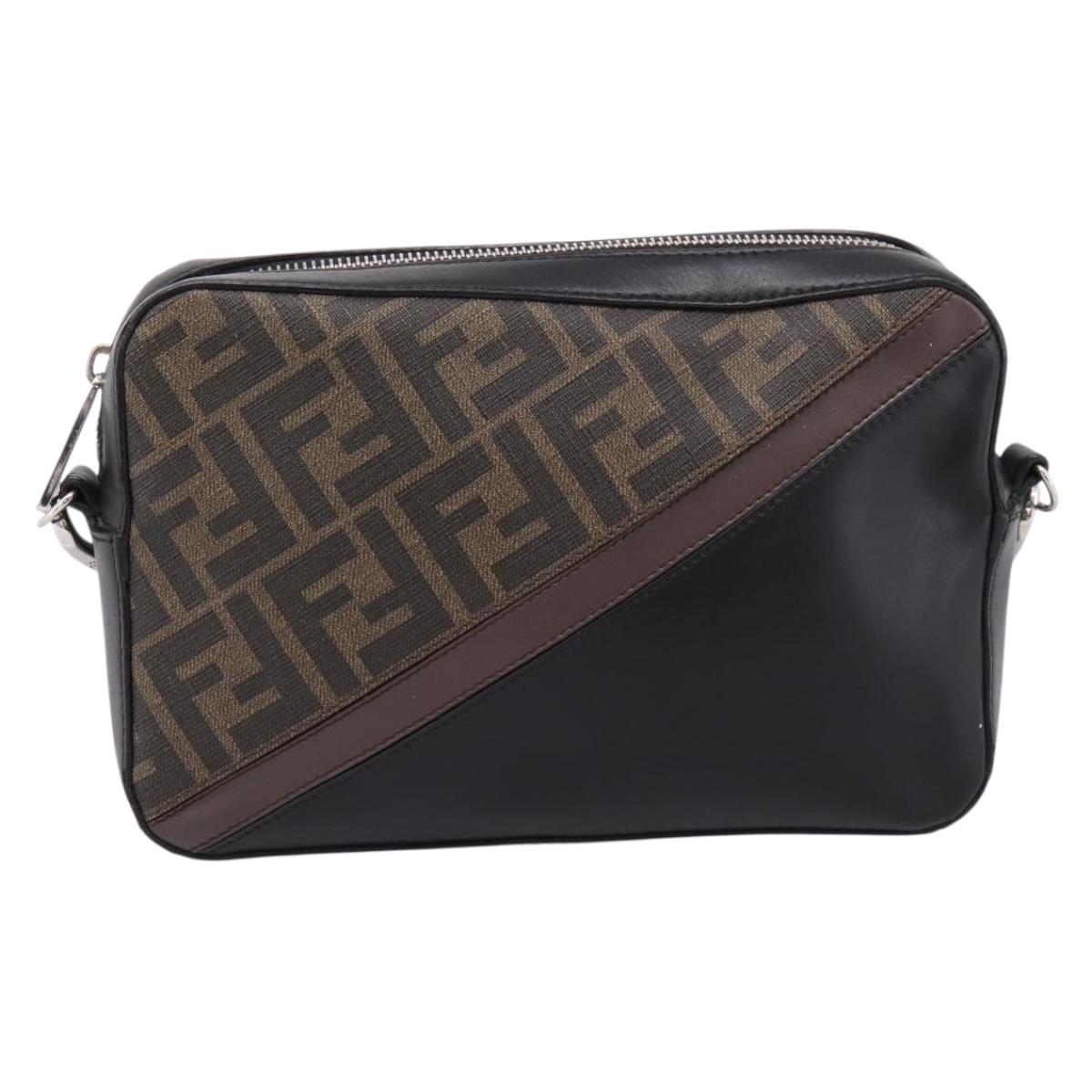FENDI Zucca Canvas Diagonal Camera Case Bag PVC Brown Black Auth 198702V