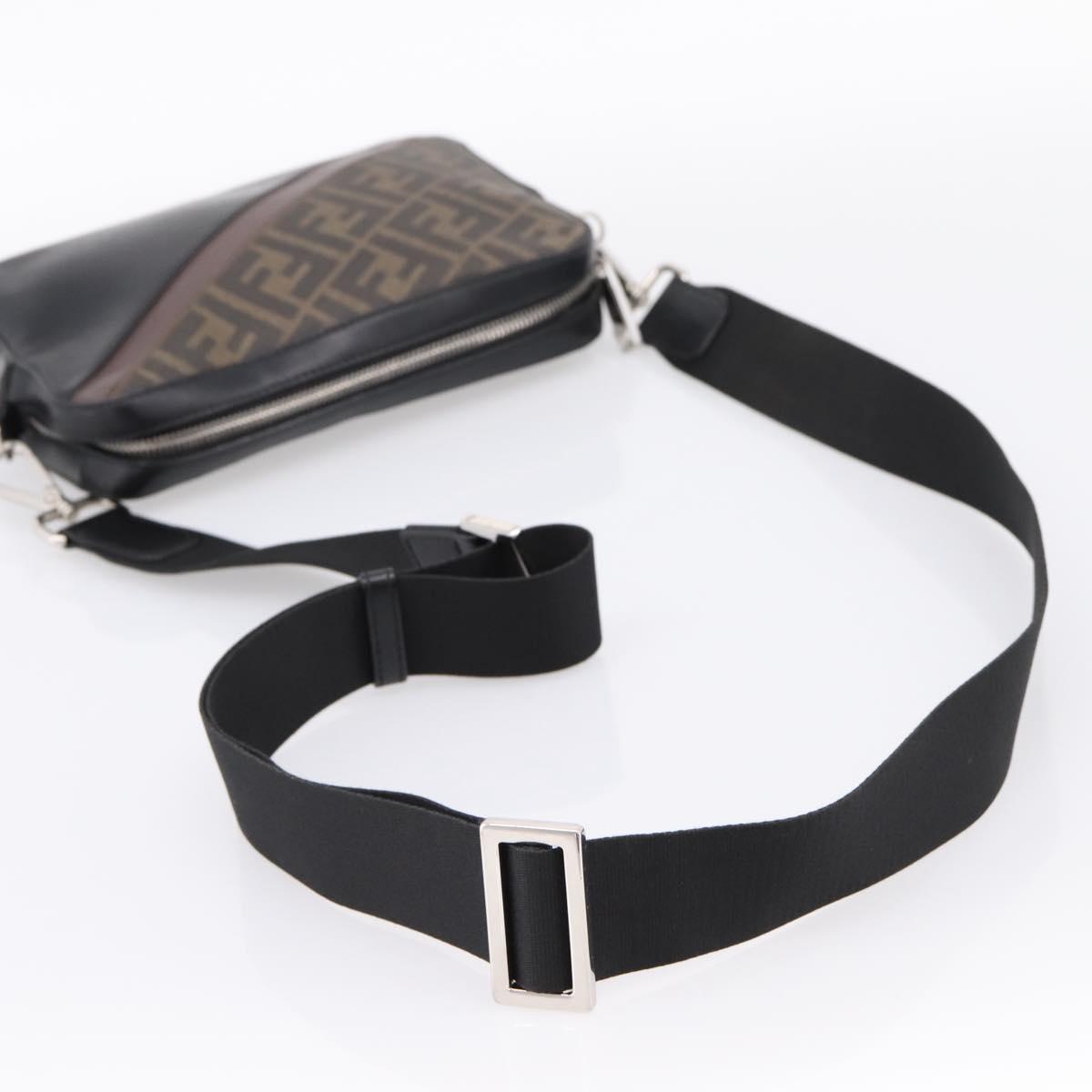 FENDI Zucca Canvas Diagonal Camera Case Bag PVC Brown Black Auth 198702V