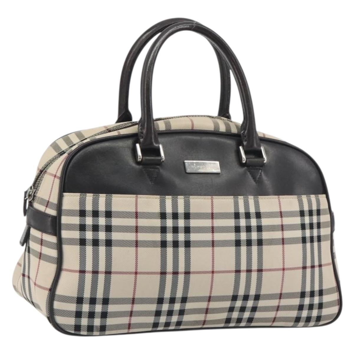 BURBERRY Nova Check Hand Bag Canvas Beige Silver Auth 198703A