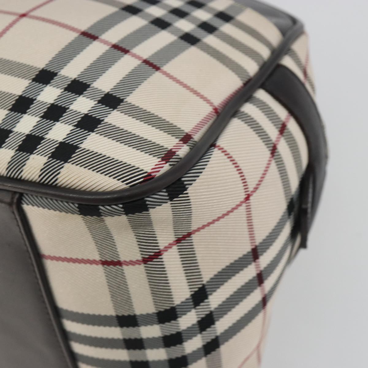BURBERRY Nova Check Hand Bag Canvas Beige Silver Auth 198703A