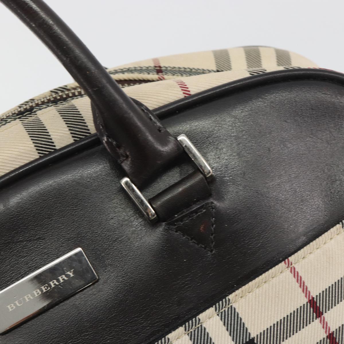 BURBERRY Nova Check Hand Bag Canvas Beige Silver Auth 198703A