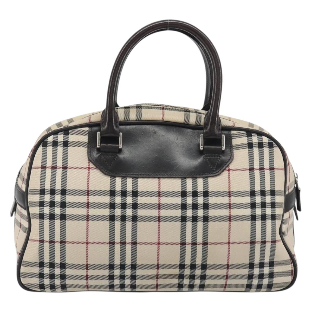 BURBERRY Nova Check Hand Bag Canvas Beige Silver Auth 198703A