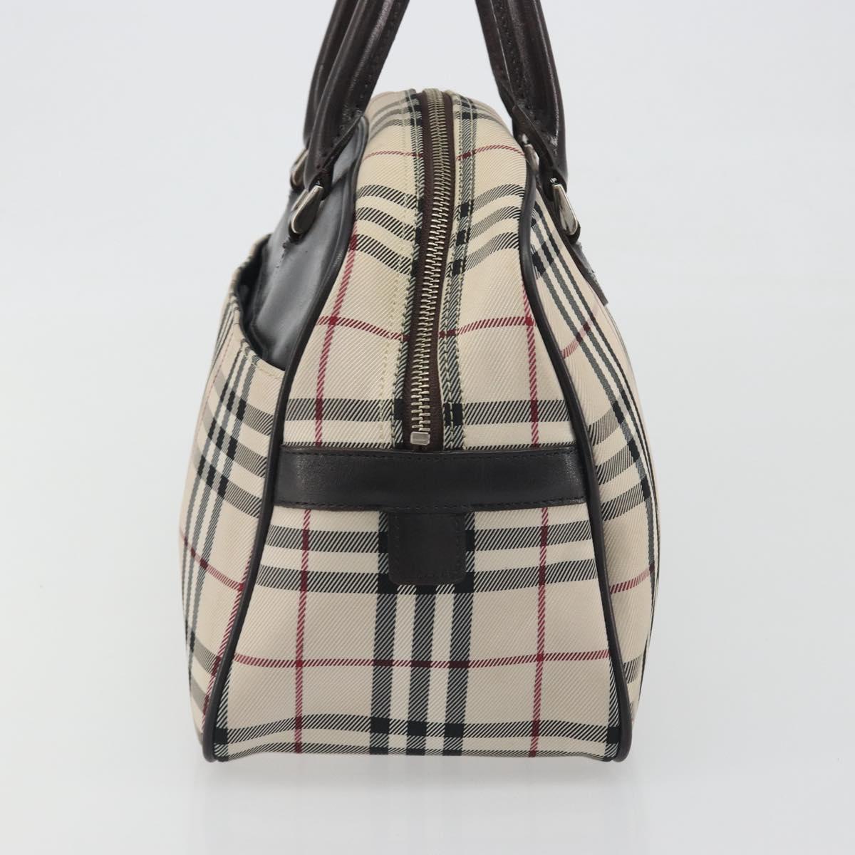 BURBERRY Nova Check Hand Bag Canvas Beige Silver Auth 198703A