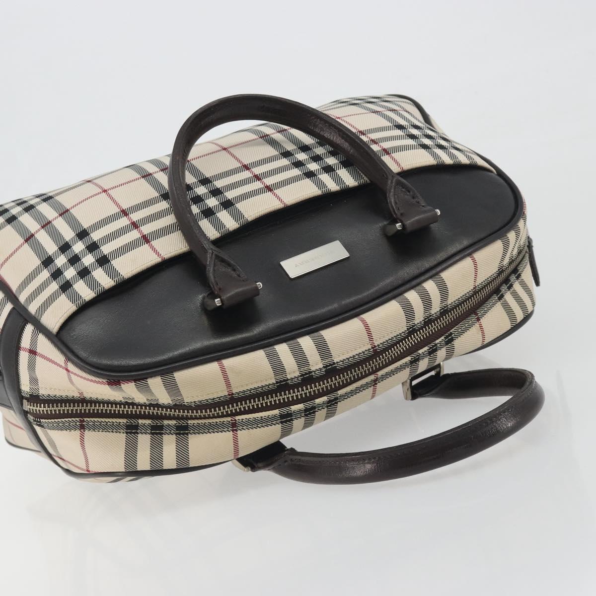 BURBERRY Nova Check Hand Bag Canvas Beige Silver Auth 198703A