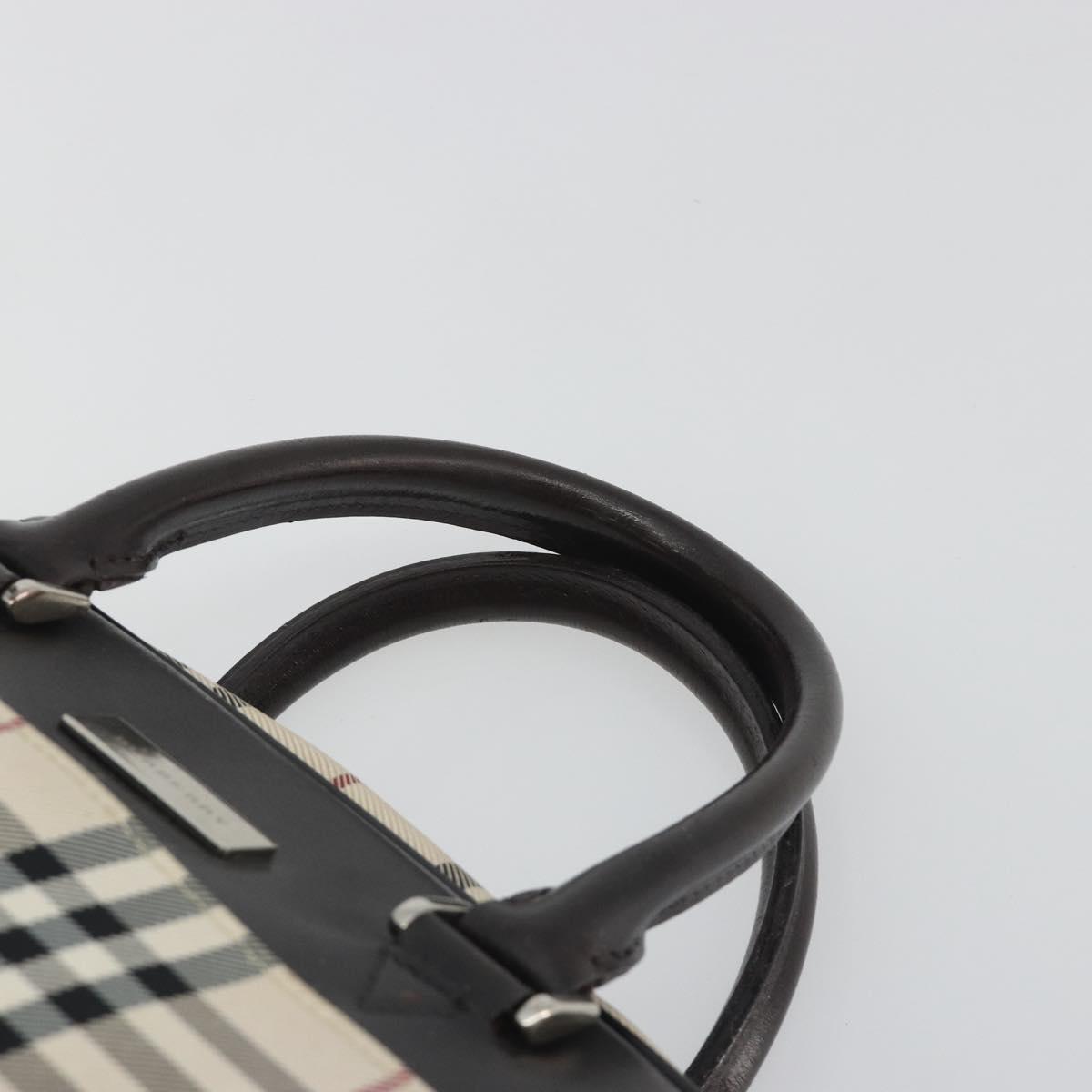BURBERRY Nova Check Hand Bag Canvas Beige Silver Auth 198703A