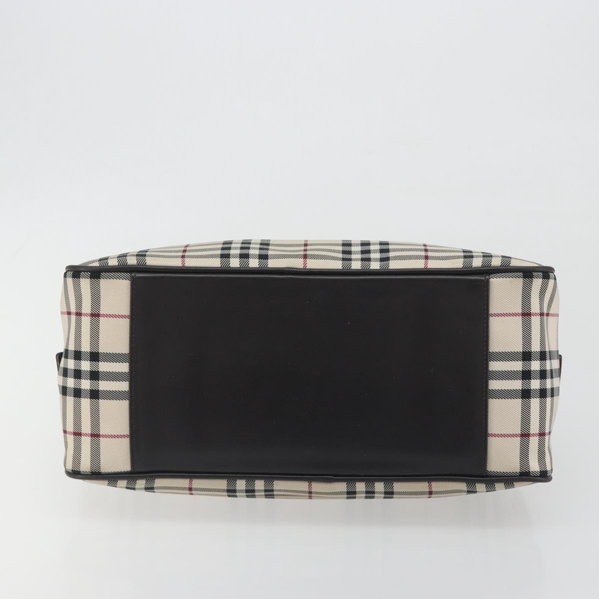 BURBERRY Nova Check Hand Bag Canvas Beige Silver Auth 198703A