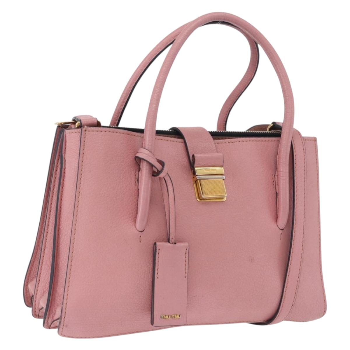 Miu Miu Hand Bag Leather 2way Pink Gold Auth 198705A