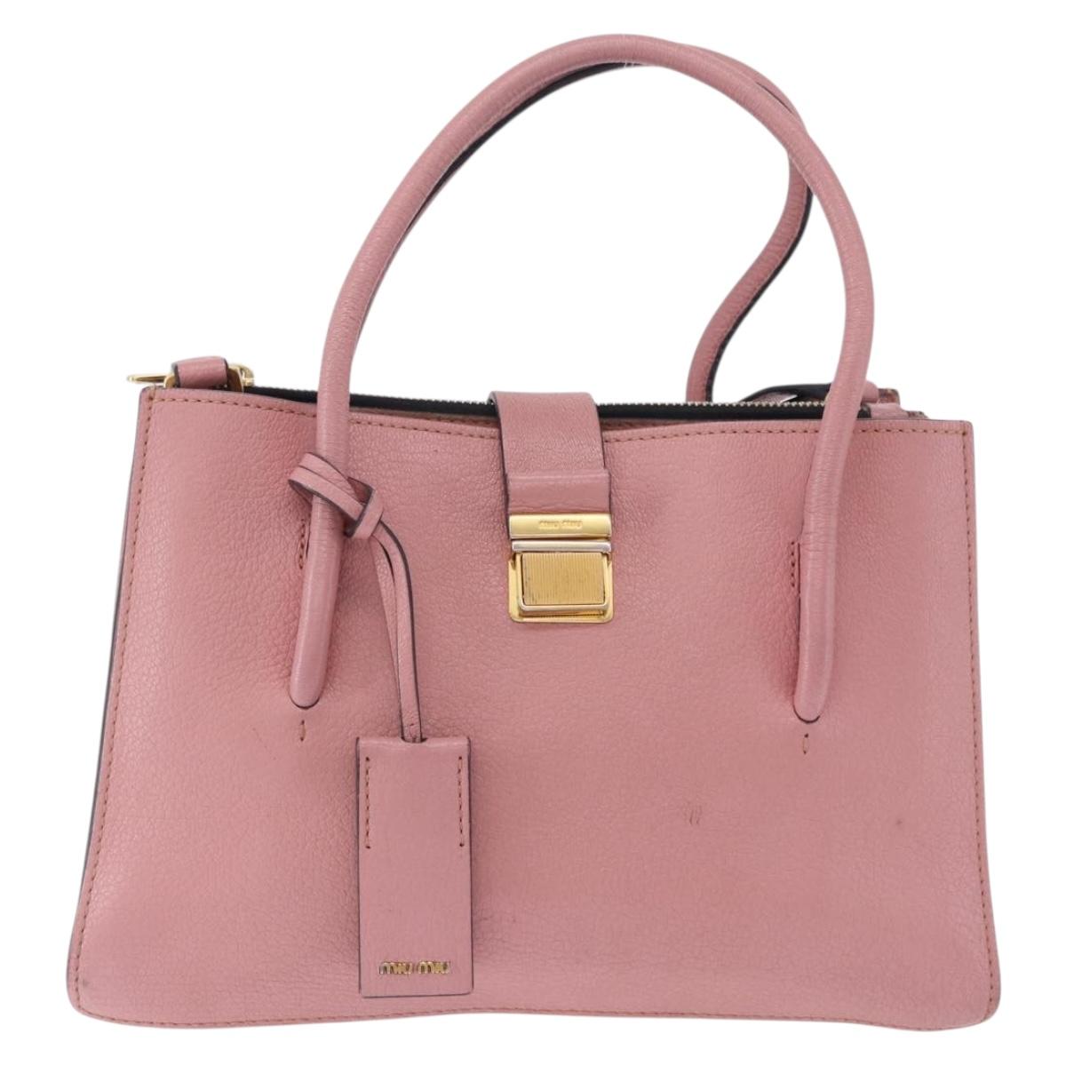 Miu Miu Hand Bag Leather 2way Pink Gold Auth 198705A