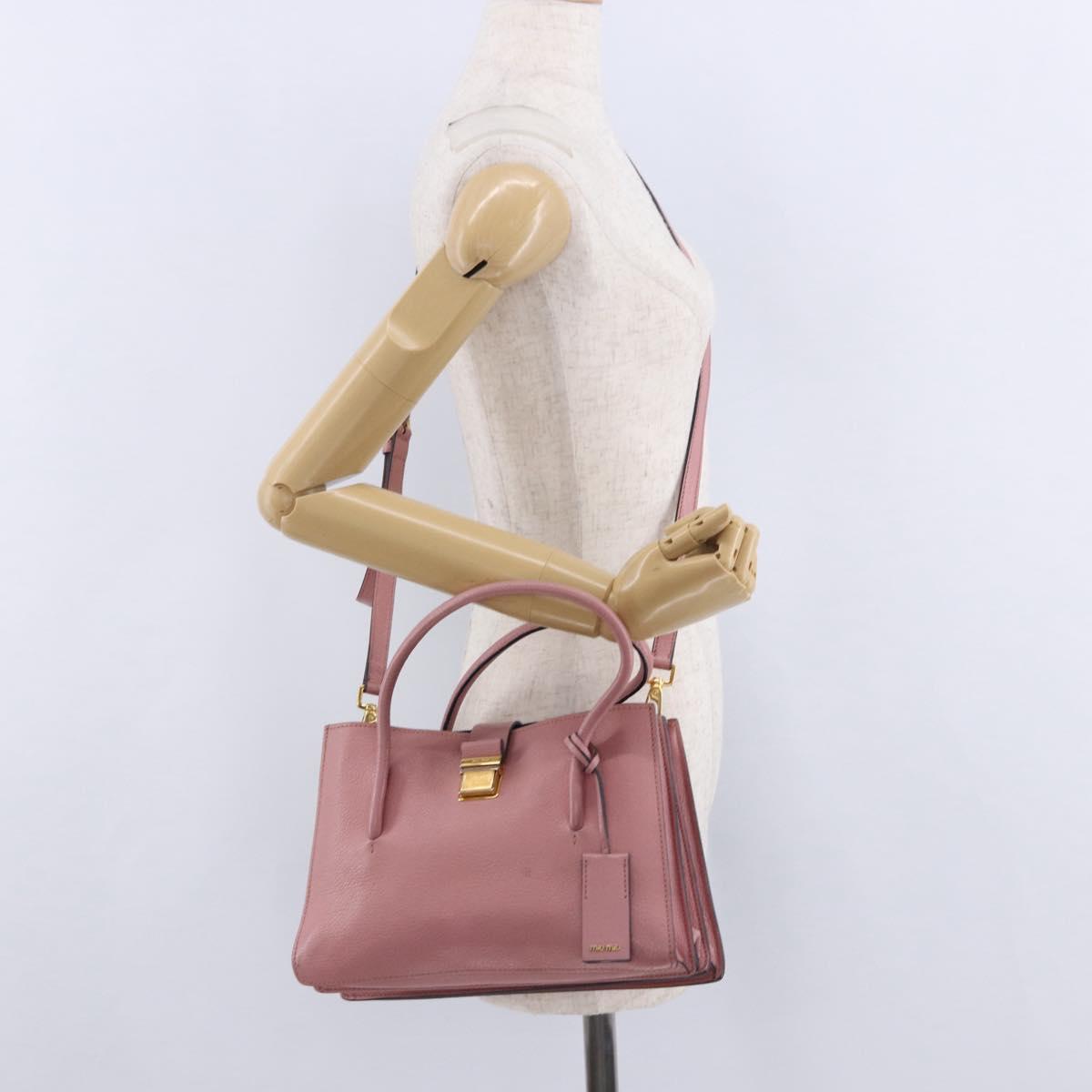 Miu Miu Hand Bag Leather 2way Pink Gold Auth 198705A