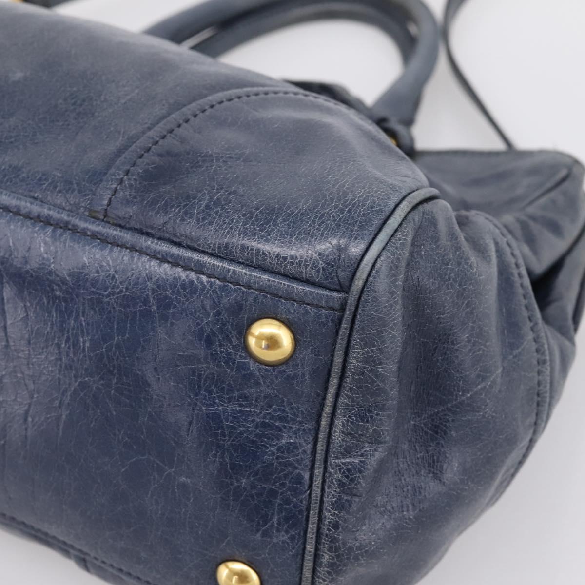 Miu Miu Hand Bag Vitellolux 2way Navy Gold Auth 198706A