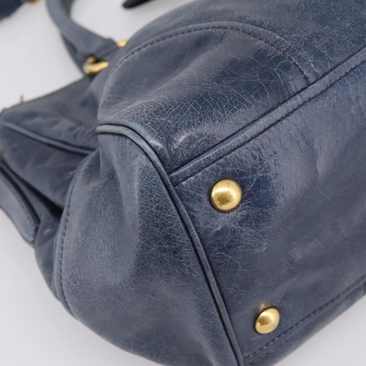 Miu Miu Hand Bag Vitellolux 2way Navy Gold Auth 198706A