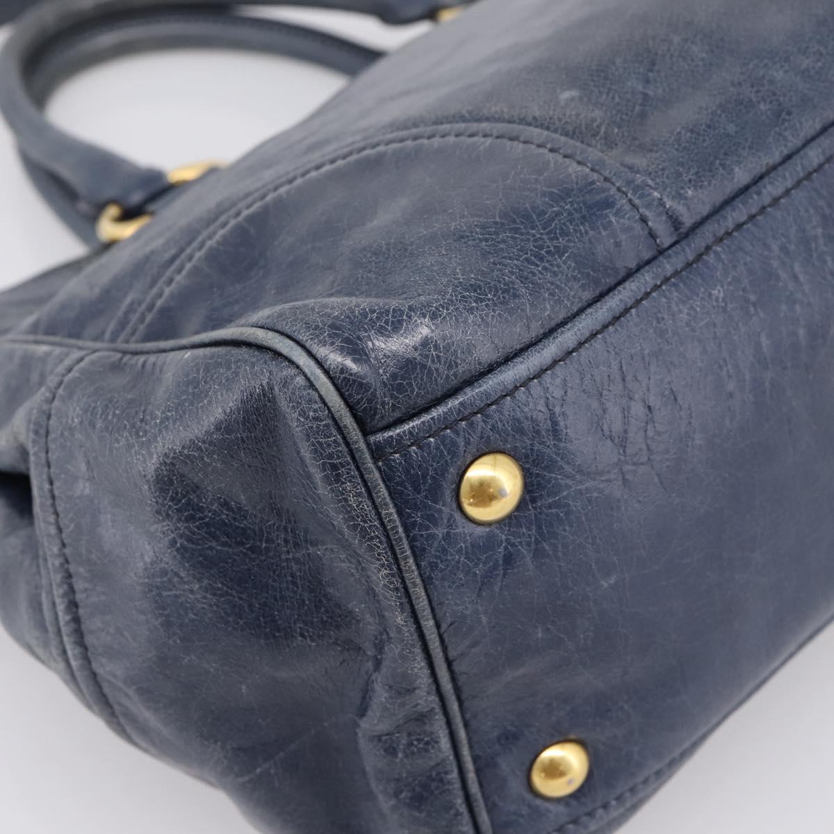 Miu Miu Hand Bag Vitellolux 2way Navy Gold Auth 198706A