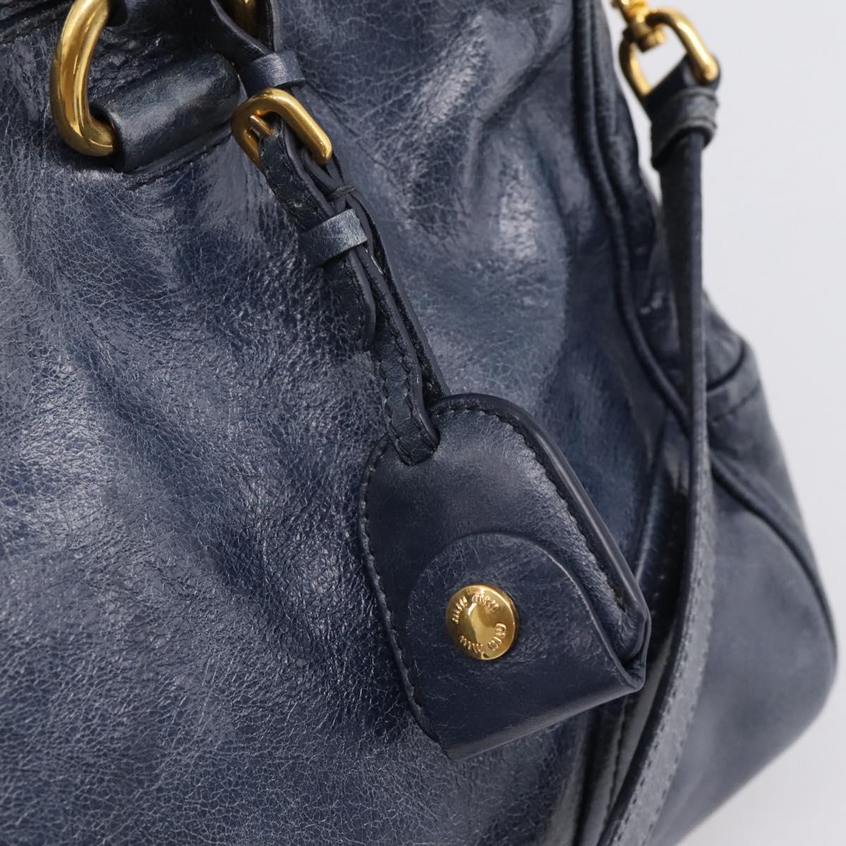 Miu Miu Hand Bag Vitellolux 2way Navy Gold Auth 198706A
